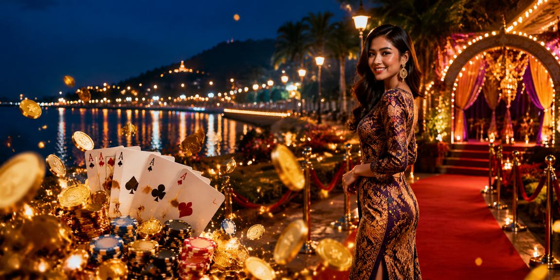 Permainan kad kasino gaya batik Kuantan Malaysia dengan meja baccarat